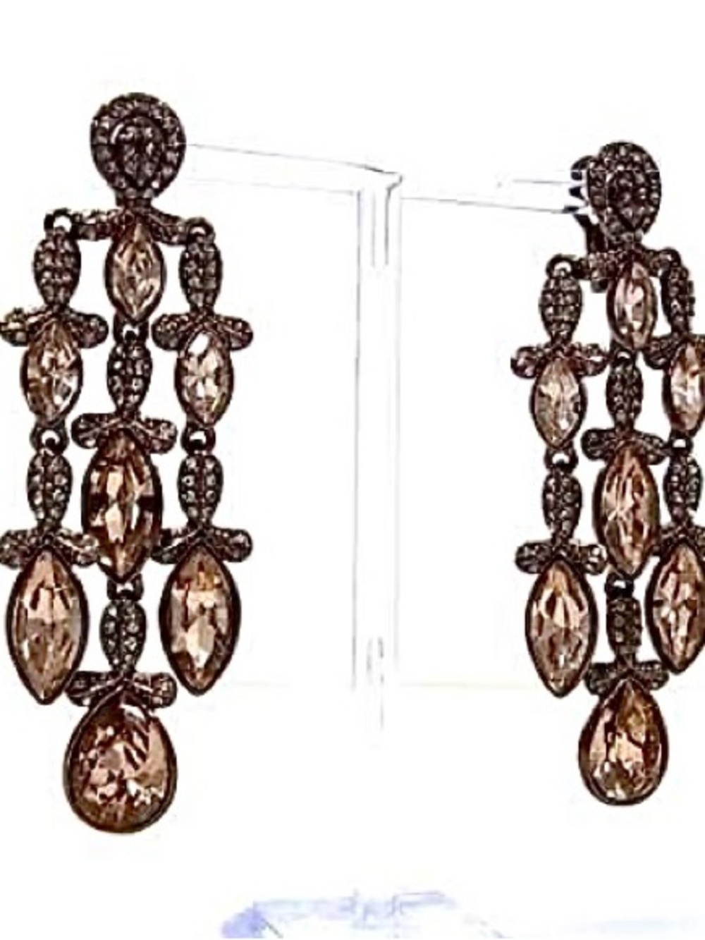 Vintage Givenchy Chandelier Style Bronze Champagne Rhinestone Post Earrings